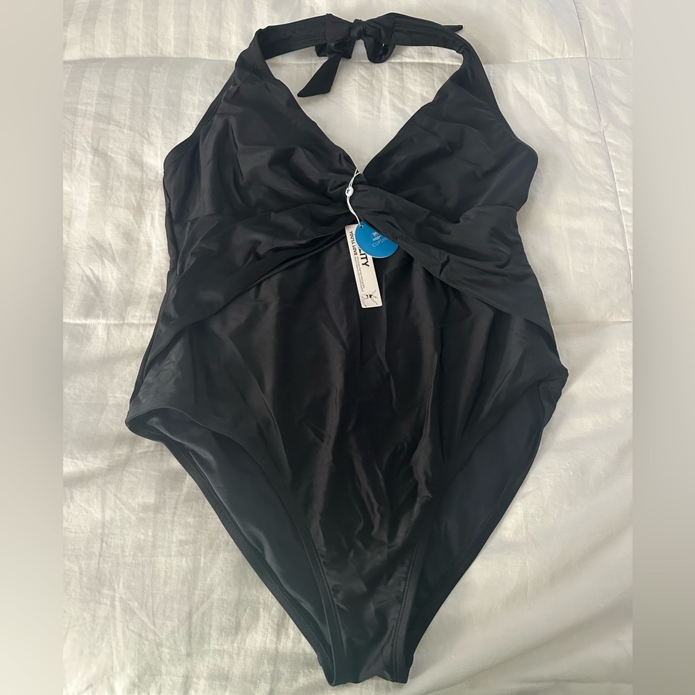 Cupshe black halter twist front bathing suit
